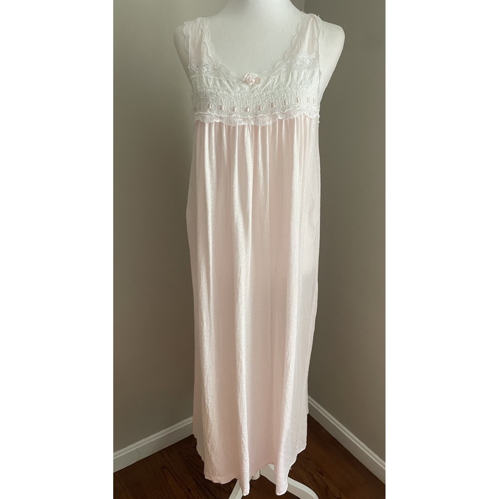 Vintage Christian Dior Long Nightgown M/L Pale‎ Pink Sleeveless Cottage Feminine
